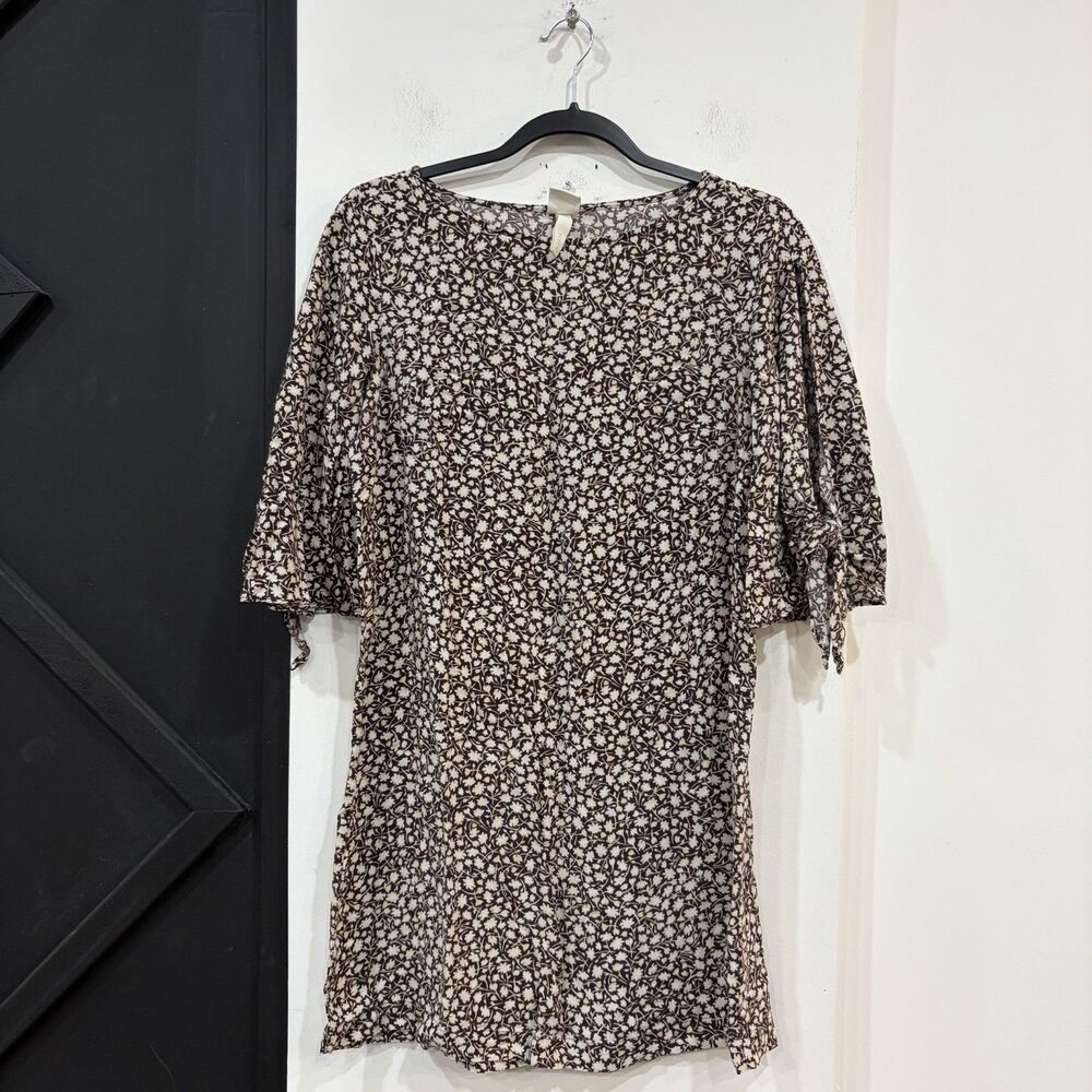 H&M Brown Ditsy Floral Tie Sleeve Dress  US 8 / UK 12 Boho Indie